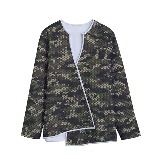 Army Camouflage Knitted Pattern Print Long Sleeve Short Coat