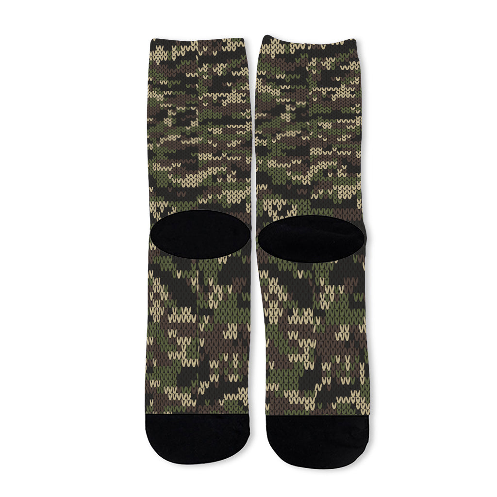 Army Camouflage Knitted Pattern Print Long Socks