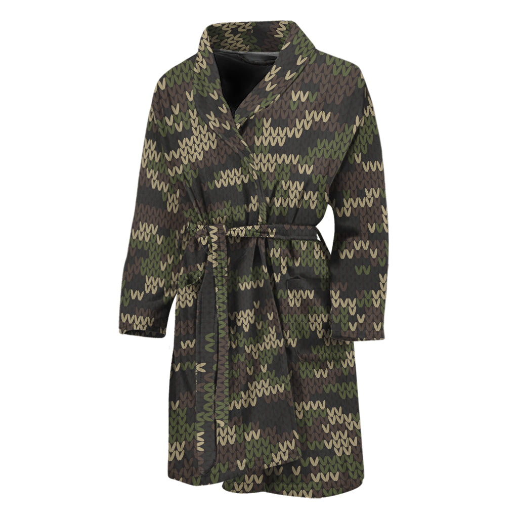 Army Camouflage Knitted Pattern Print Men's Bathrobe