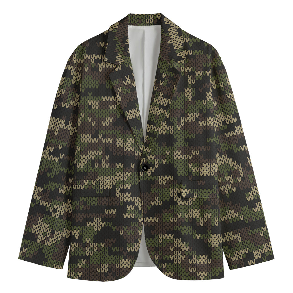 Army Camouflage Knitted Pattern Print Men's Blazer