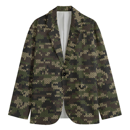 Army Camouflage Knitted Pattern Print Men's Blazer