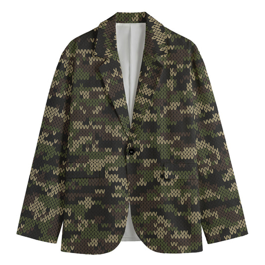 Army Camouflage Knitted Pattern Print Men's Blazer