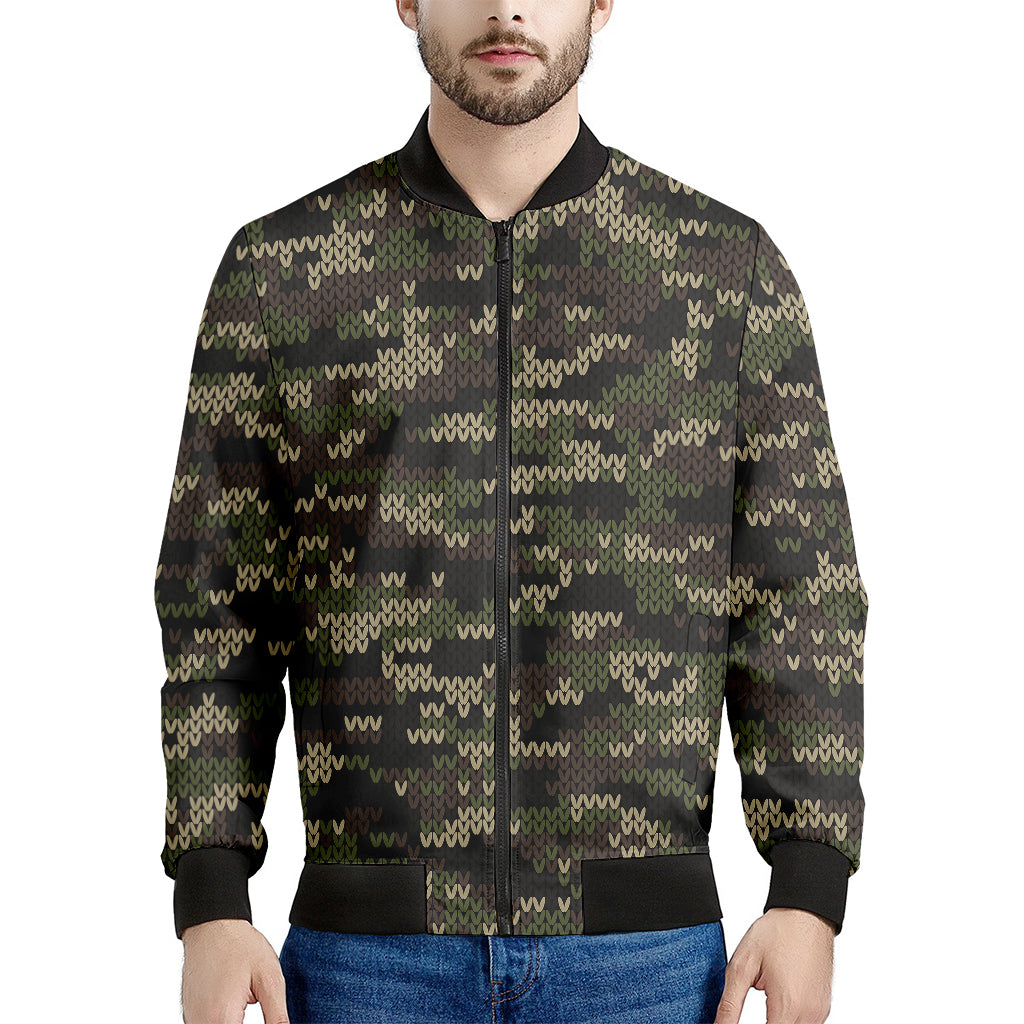 Army Camouflage Knitted Pattern Print Men's Bomber Jacket