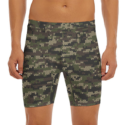 Army Camouflage Knitted Pattern Print Men's Long Boxer Briefs