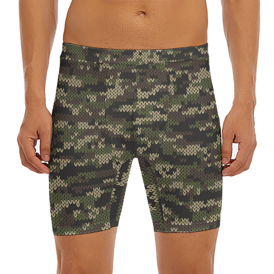 Army Camouflage Knitted Pattern Print Men's Long Boxer Briefs