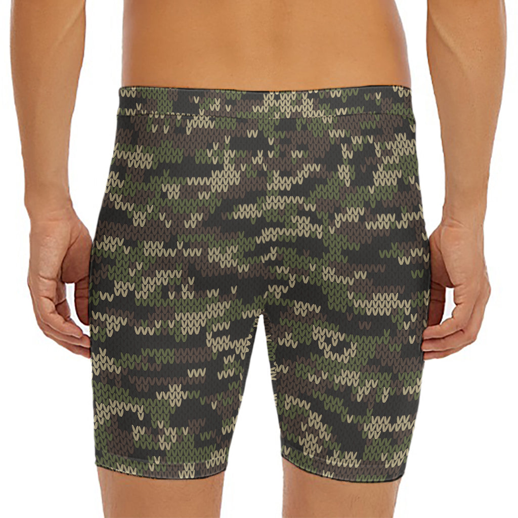 Army Camouflage Knitted Pattern Print Men's Long Boxer Briefs