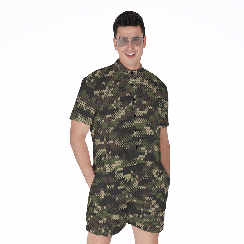 Army Camouflage Knitted Pattern Print Men's Rompers