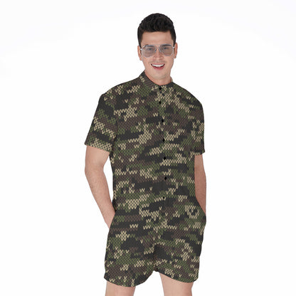 Army Camouflage Knitted Pattern Print Men's Rompers