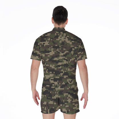 Army Camouflage Knitted Pattern Print Men's Rompers