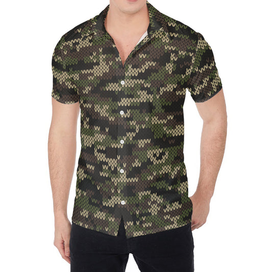 Army Camouflage Knitted Pattern Print Men's Shirt