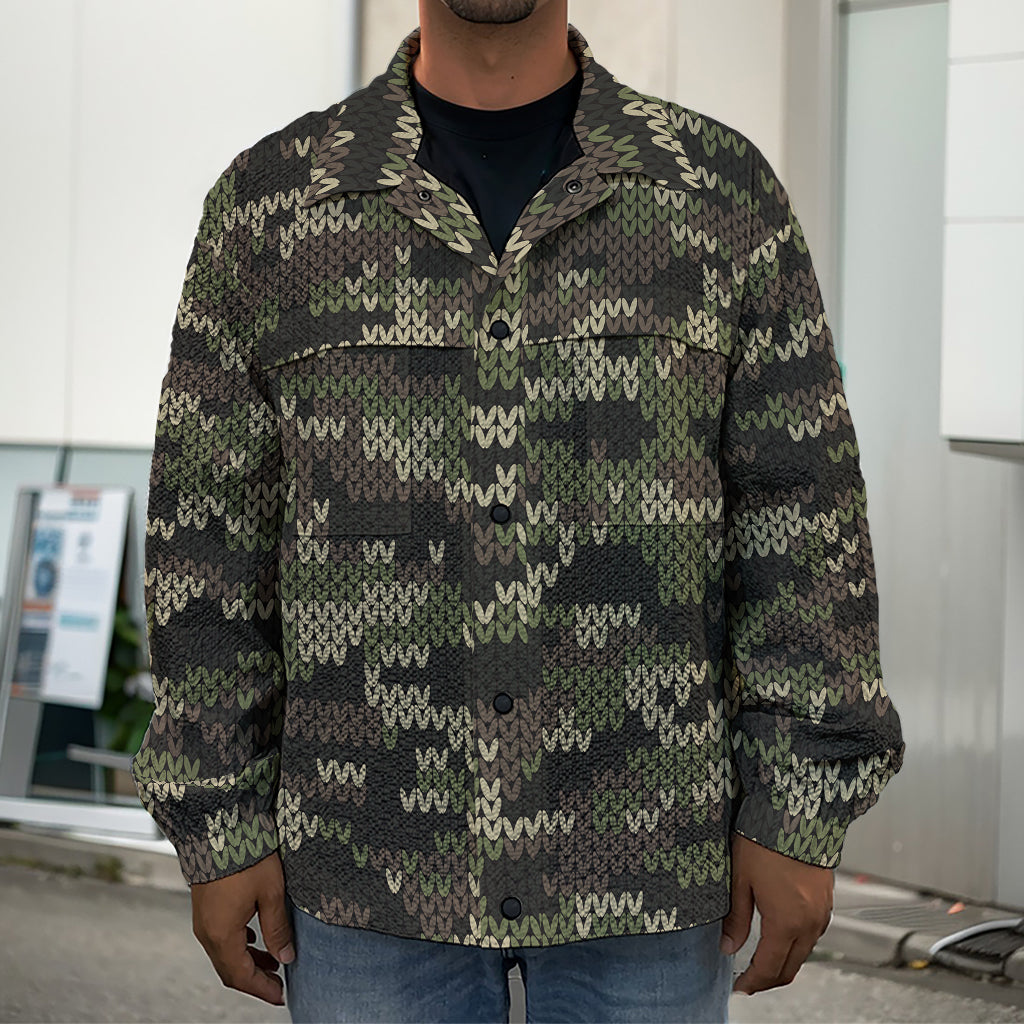 Army Camouflage Knitted Pattern Print Men's Shirt Jacket