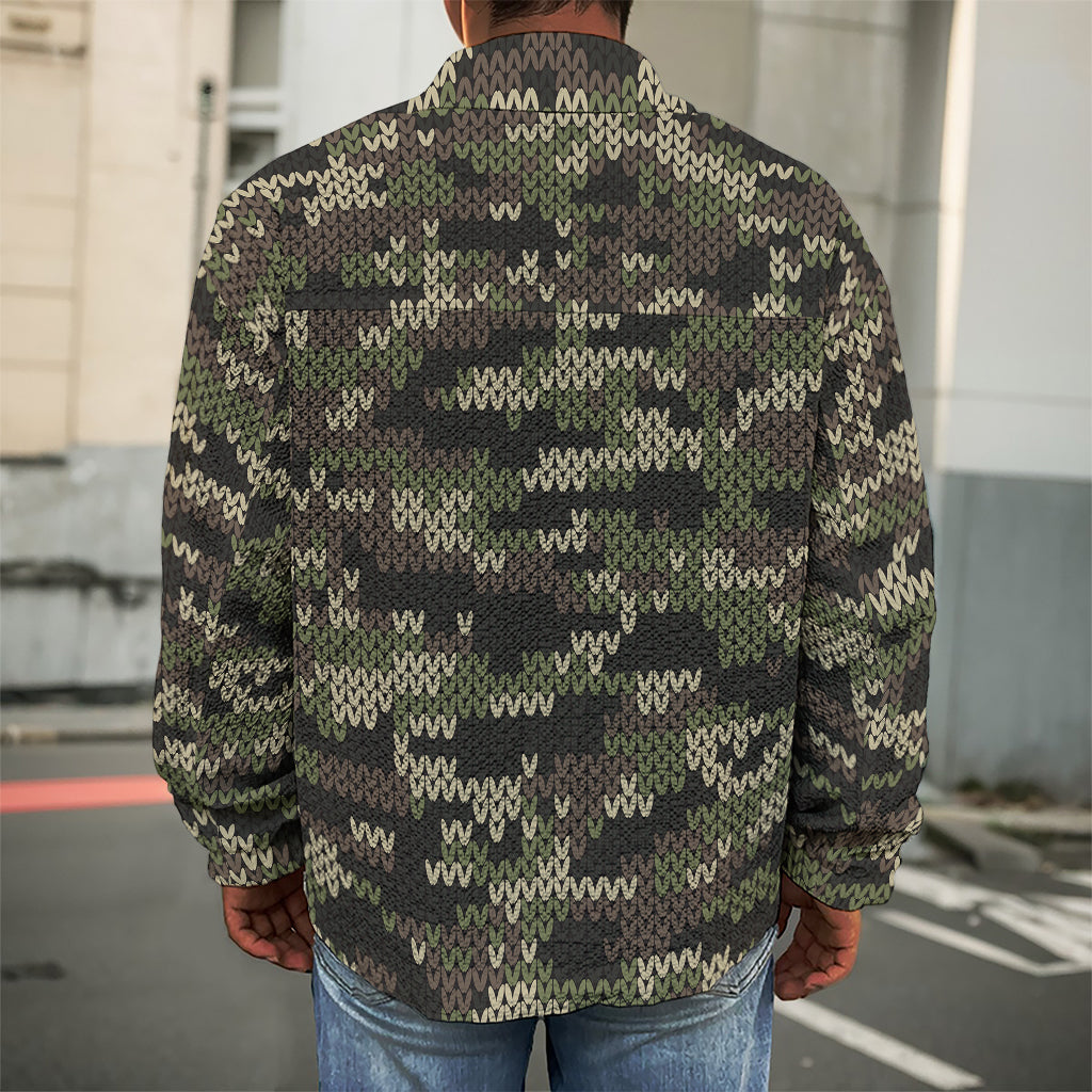 Army Camouflage Knitted Pattern Print Men's Shirt Jacket