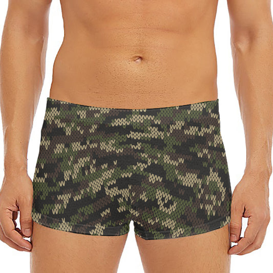 Army Camouflage Knitted Pattern Print Men's Short Boxer Briefs