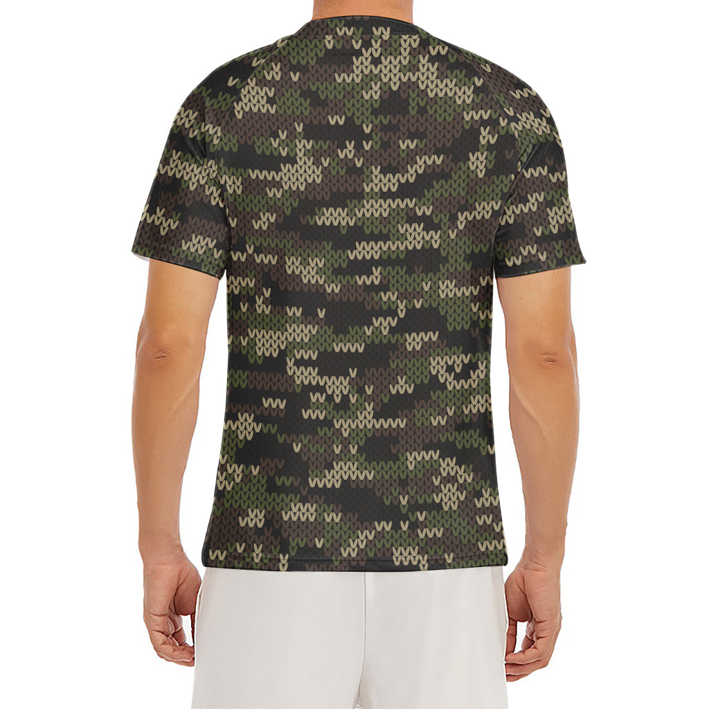 Army Camouflage Knitted Pattern Print Men's Short Sleeve Rash Guard