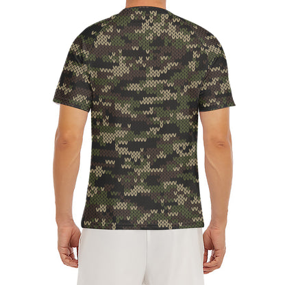 Army Camouflage Knitted Pattern Print Men's Short Sleeve Rash Guard