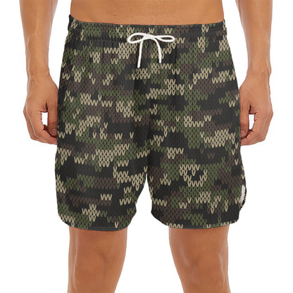 Army Camouflage Knitted Pattern Print Men's Split Running Shorts