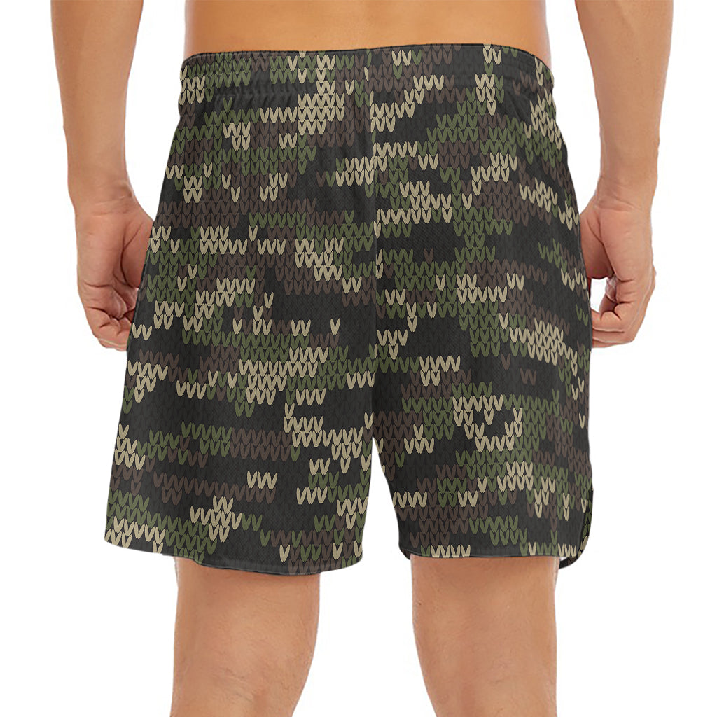 Army Camouflage Knitted Pattern Print Men's Split Running Shorts
