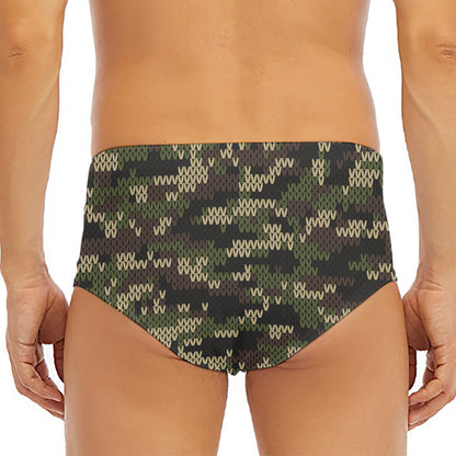 Army Camouflage Knitted Pattern Print Men's Triangle Swim Briefs