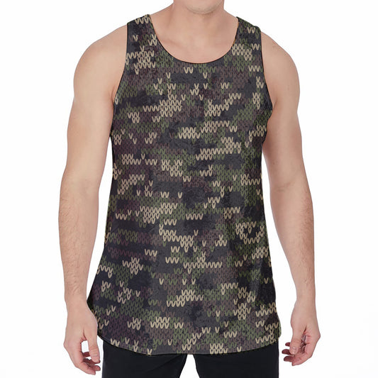 Army Camouflage Knitted Pattern Print Men's Velvet Tank Top