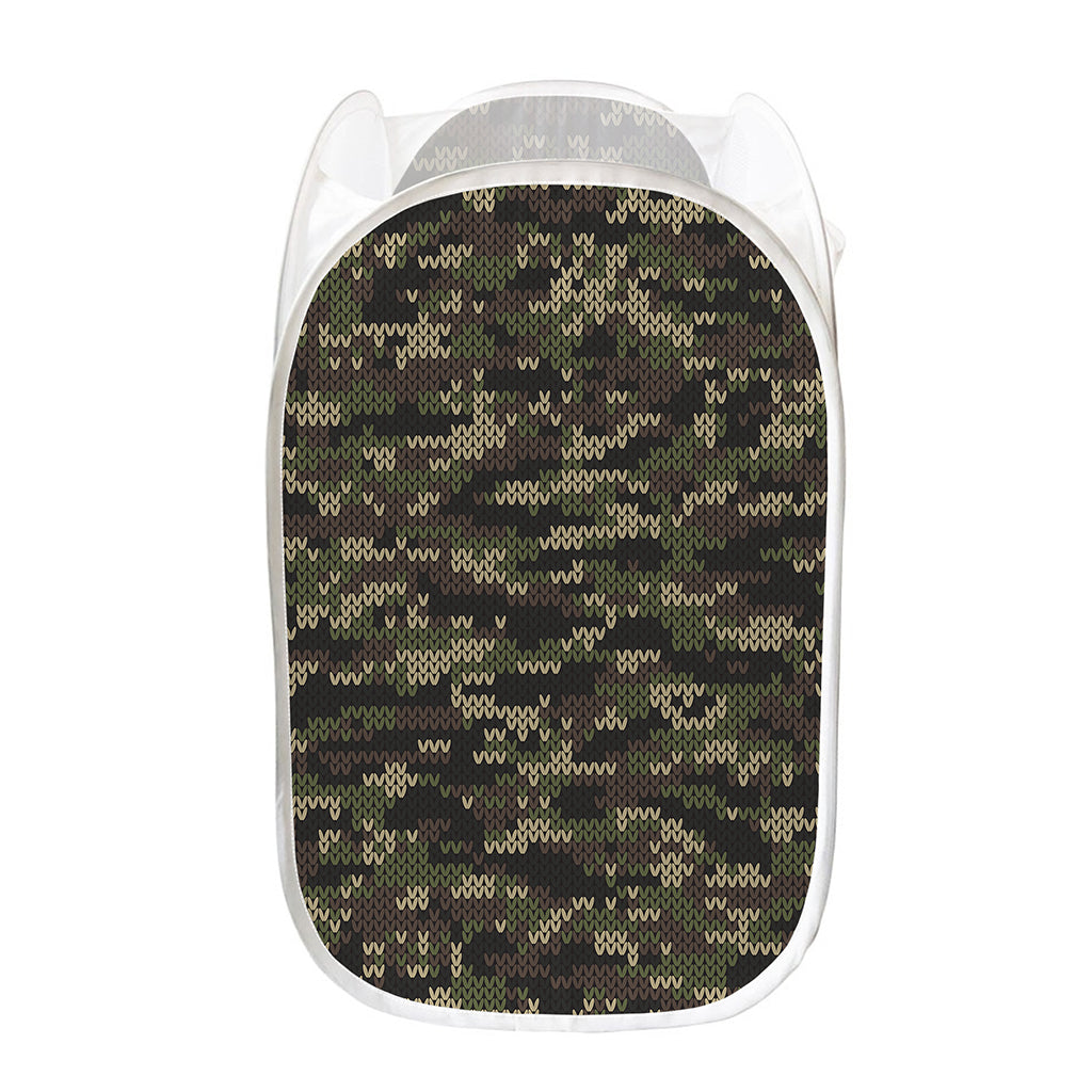 Army Camouflage Knitted Pattern Print Mesh Laundry Hamper