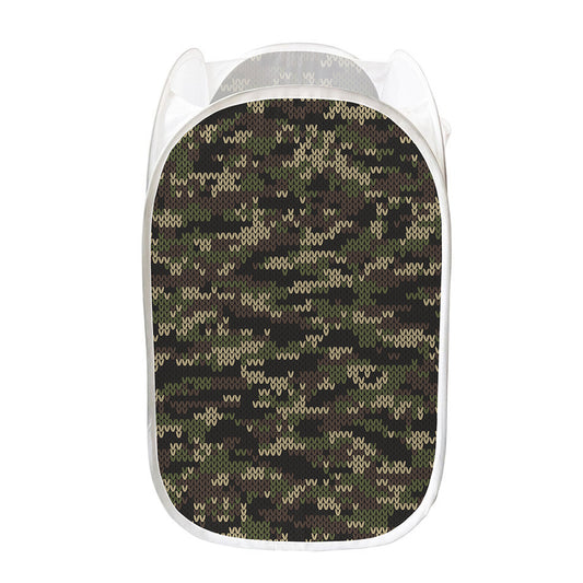 Army Camouflage Knitted Pattern Print Mesh Laundry Hamper