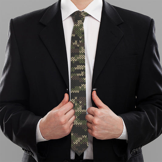 Army Camouflage Knitted Pattern Print Necktie