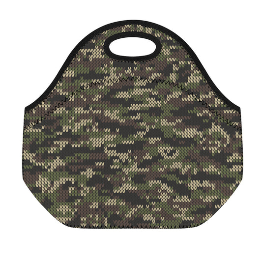 Army Camouflage Knitted Pattern Print Neoprene Lunch Bag