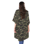 Army Camouflage Knitted Pattern Print Open Front Beach Cover Up