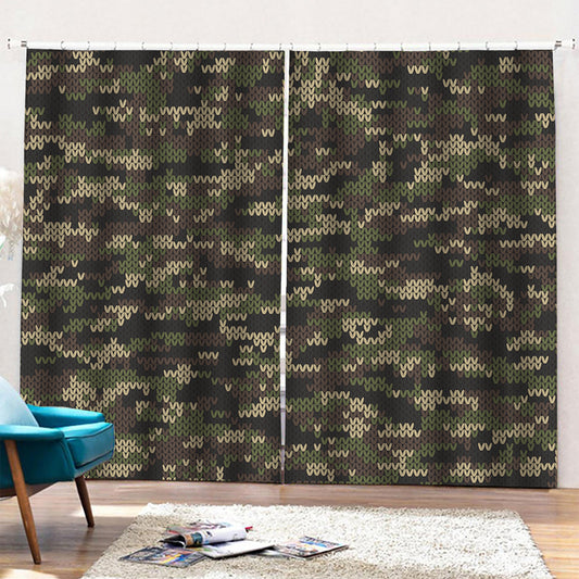 Army Camouflage Knitted Pattern Print Pencil Pleat Curtains
