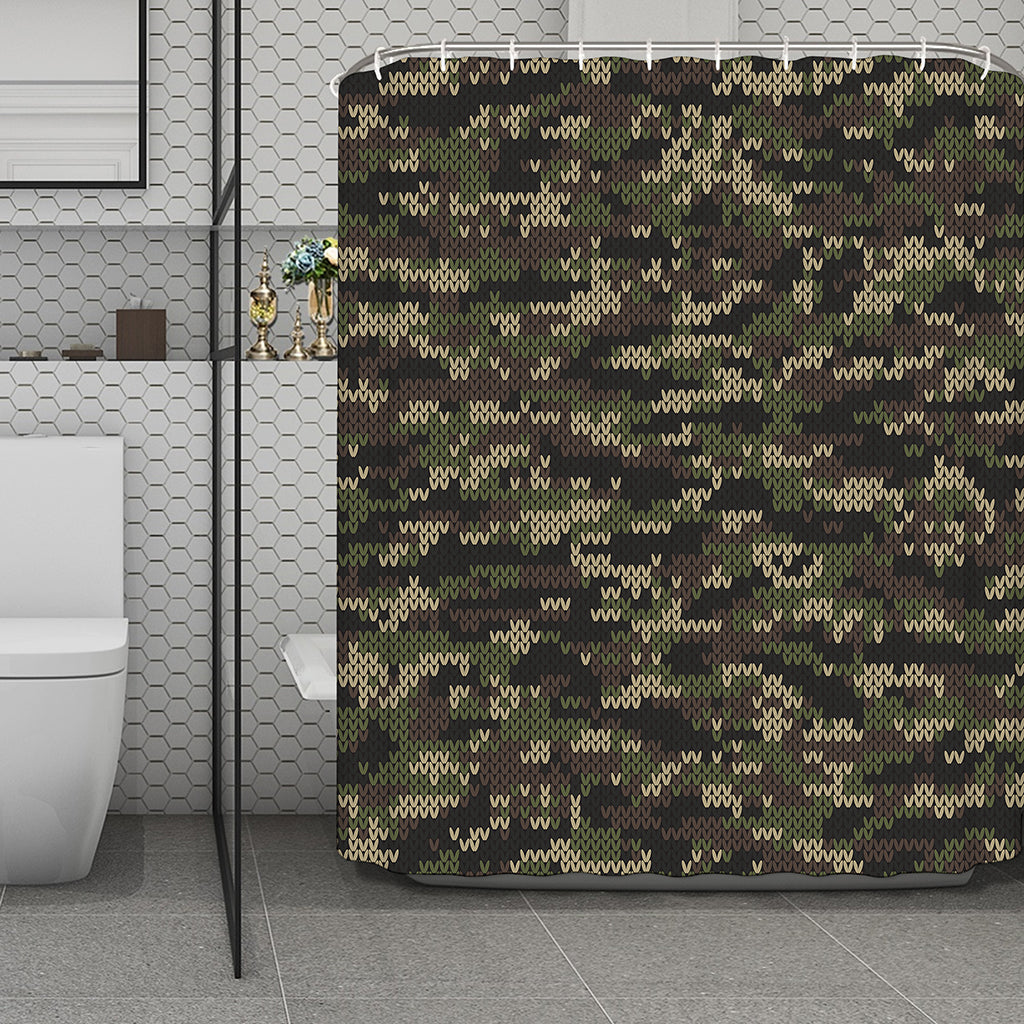Army Camouflage Knitted Pattern Print Polyester Shower Curtain