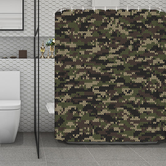 Army Camouflage Knitted Pattern Print Polyester Shower Curtain