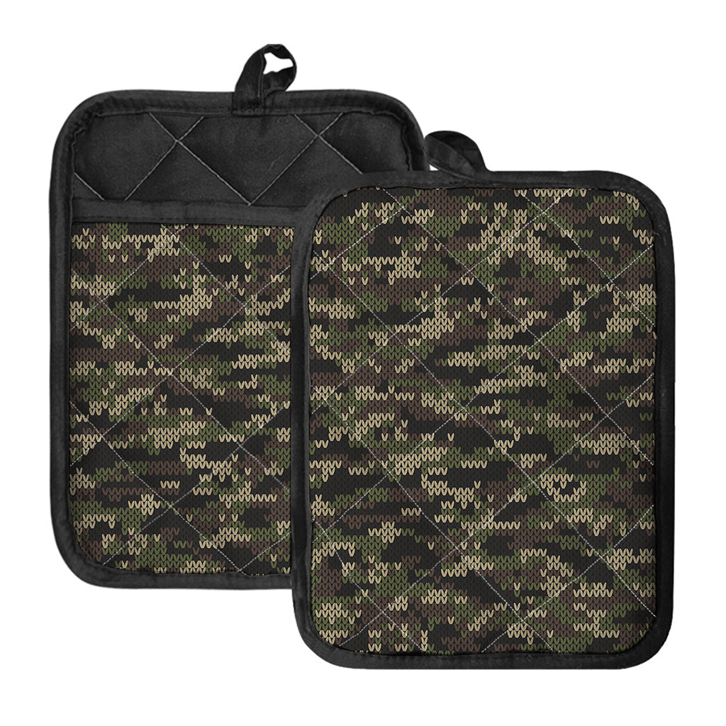 Army Camouflage Knitted Pattern Print Pot Holders With Pocket