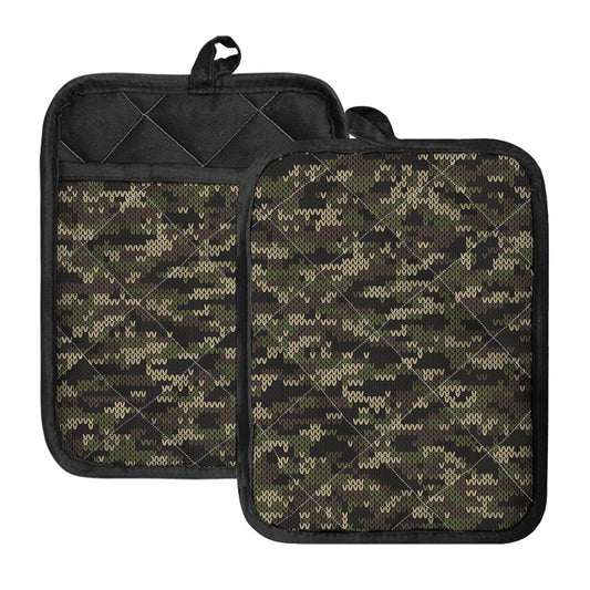 Army Camouflage Knitted Pattern Print Pot Holders With Pocket