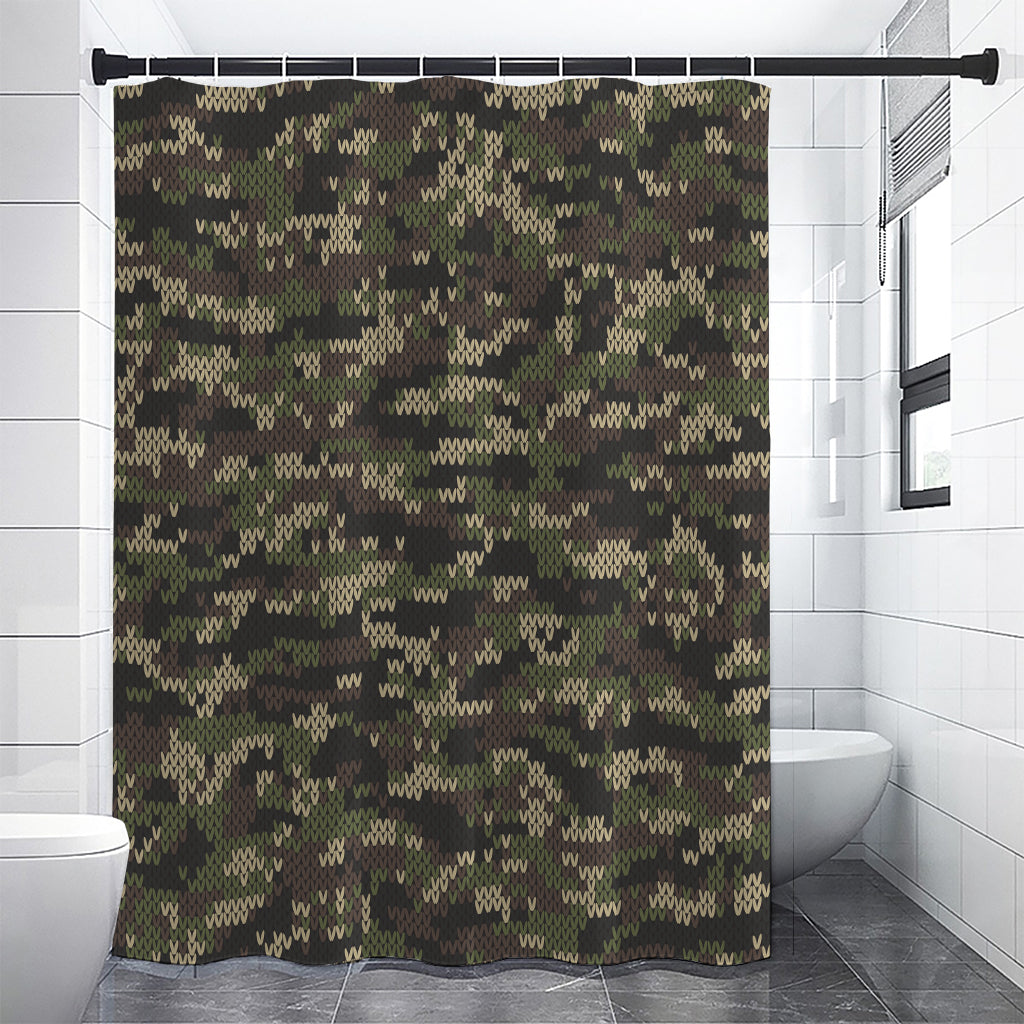 Army Camouflage Knitted Pattern Print Premium Shower Curtain