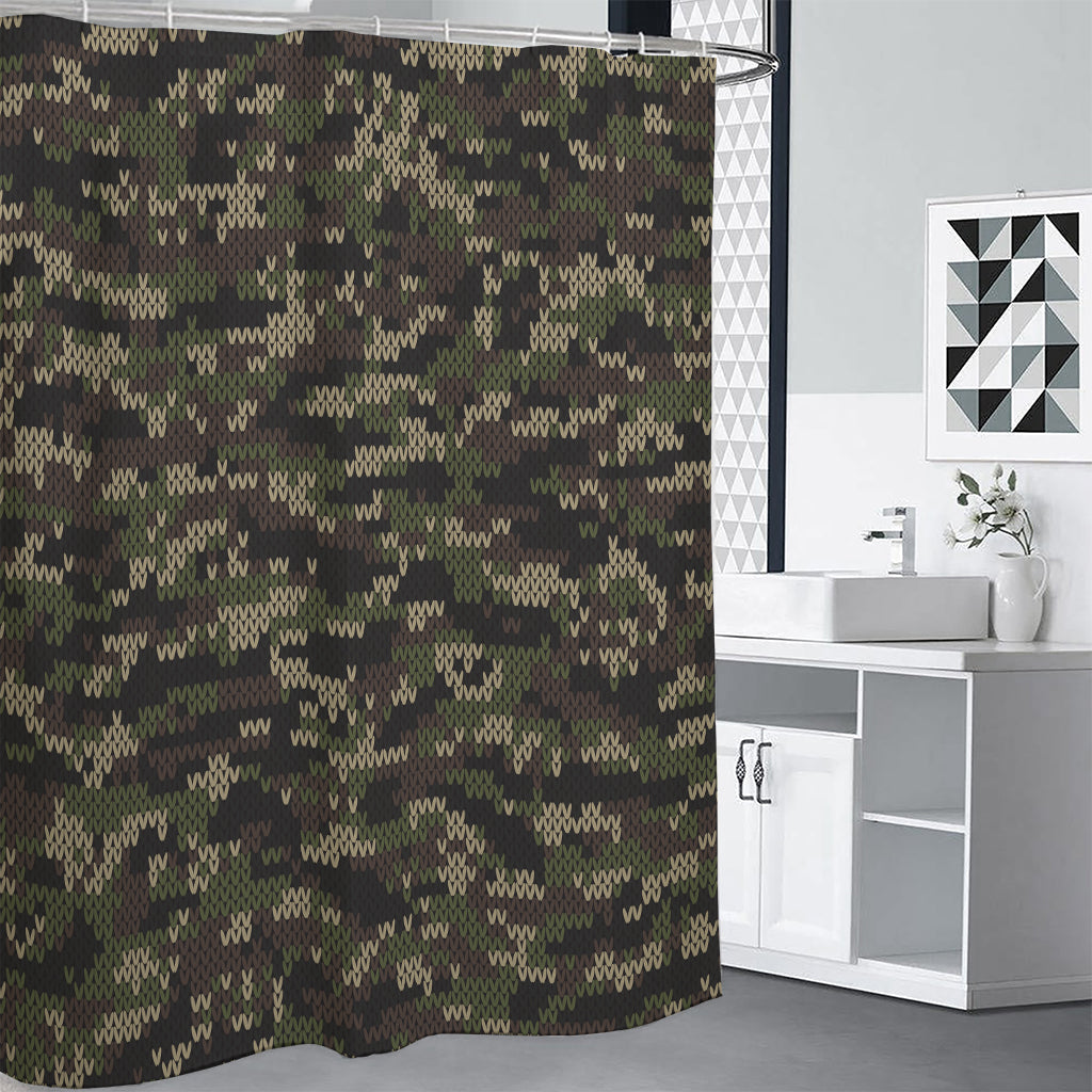 Army Camouflage Knitted Pattern Print Premium Shower Curtain