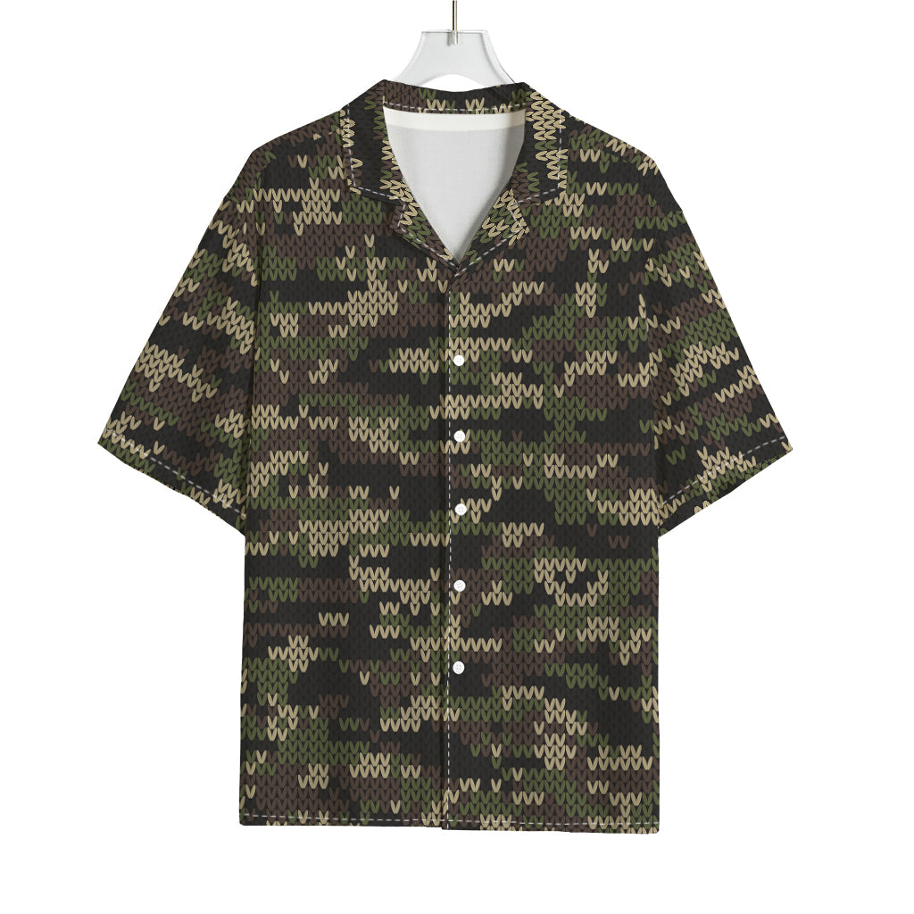 Army Camouflage Knitted Pattern Print Rayon Hawaiian Shirt