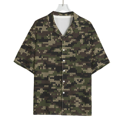 Army Camouflage Knitted Pattern Print Rayon Hawaiian Shirt