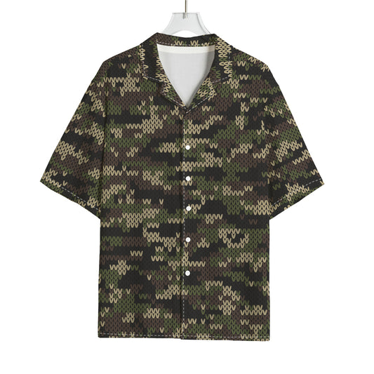 Army Camouflage Knitted Pattern Print Rayon Hawaiian Shirt