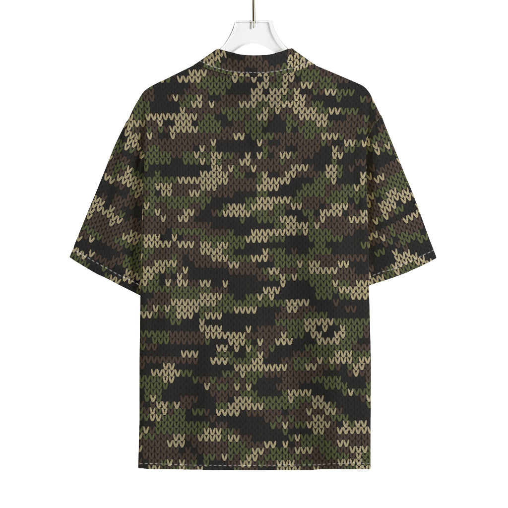 Army Camouflage Knitted Pattern Print Rayon Hawaiian Shirt