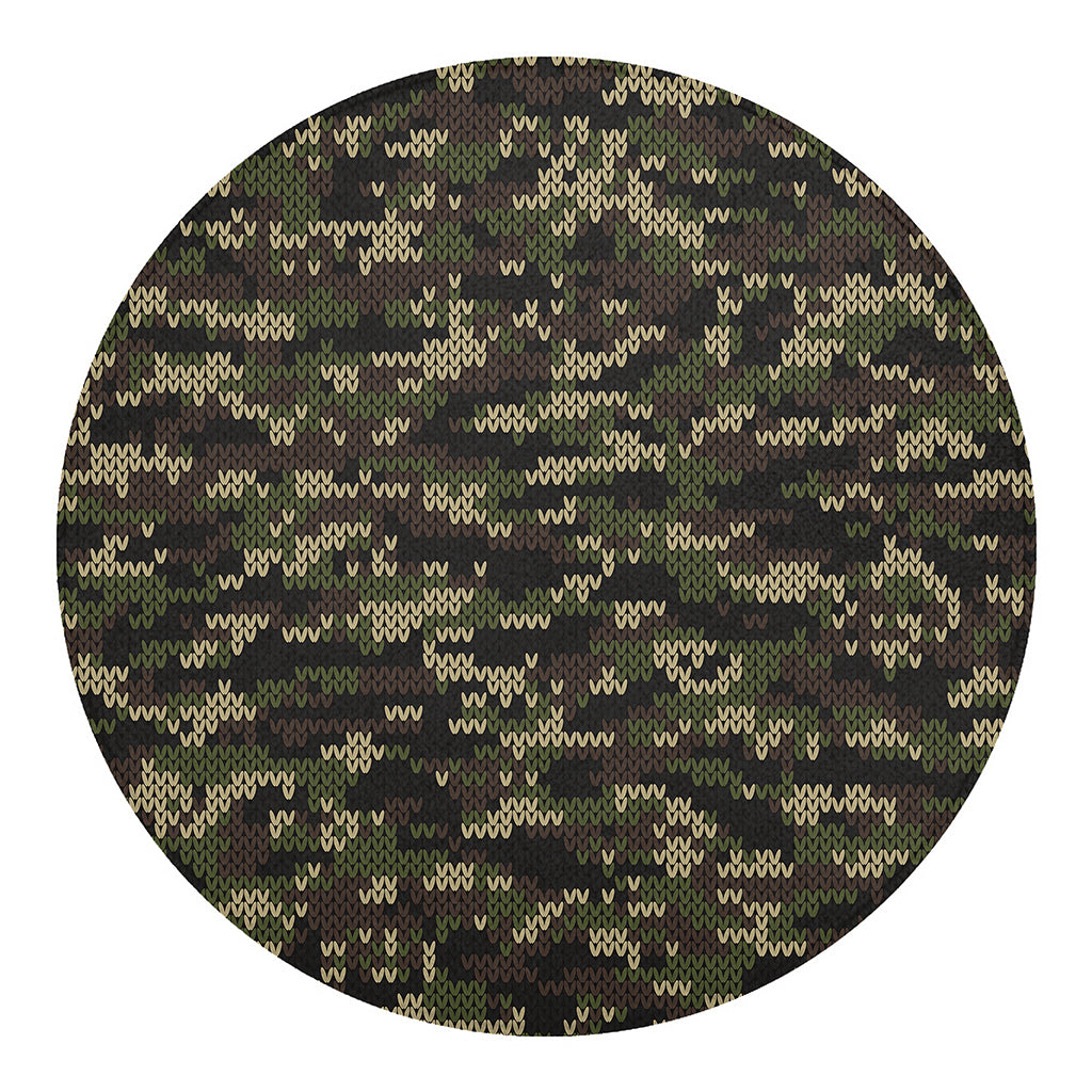 Army Camouflage Knitted Pattern Print Round Blanket