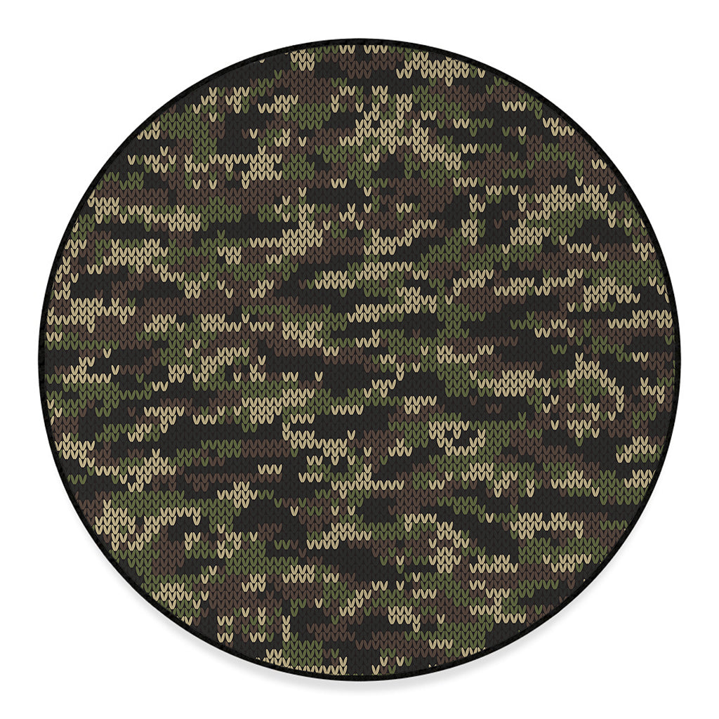 Army Camouflage Knitted Pattern Print Round Floor Mat