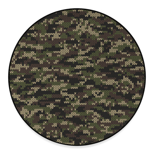 Army Camouflage Knitted Pattern Print Round Floor Mat