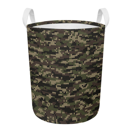 Army Camouflage Knitted Pattern Print Round Laundry Basket