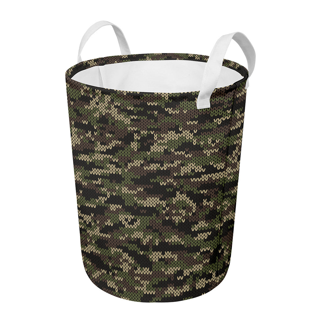Army Camouflage Knitted Pattern Print Round Laundry Basket