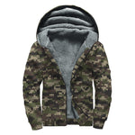 Army Camouflage Knitted Pattern Print Sherpa Lined Zip Up Hoodie