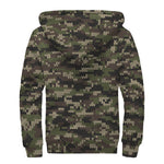 Army Camouflage Knitted Pattern Print Sherpa Lined Zip Up Hoodie