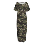 Army Camouflage Knitted Pattern Print Short Sleeve Long Nightdress