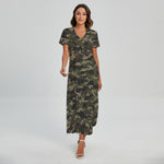 Army Camouflage Knitted Pattern Print Short Sleeve Maxi Dress