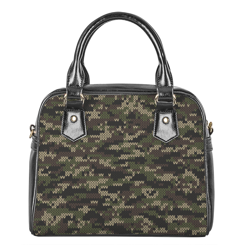 Army Camouflage Knitted Pattern Print Shoulder Handbag