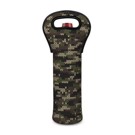 Army Camouflage Knitted Pattern Print Single Neoprene Wine Tote